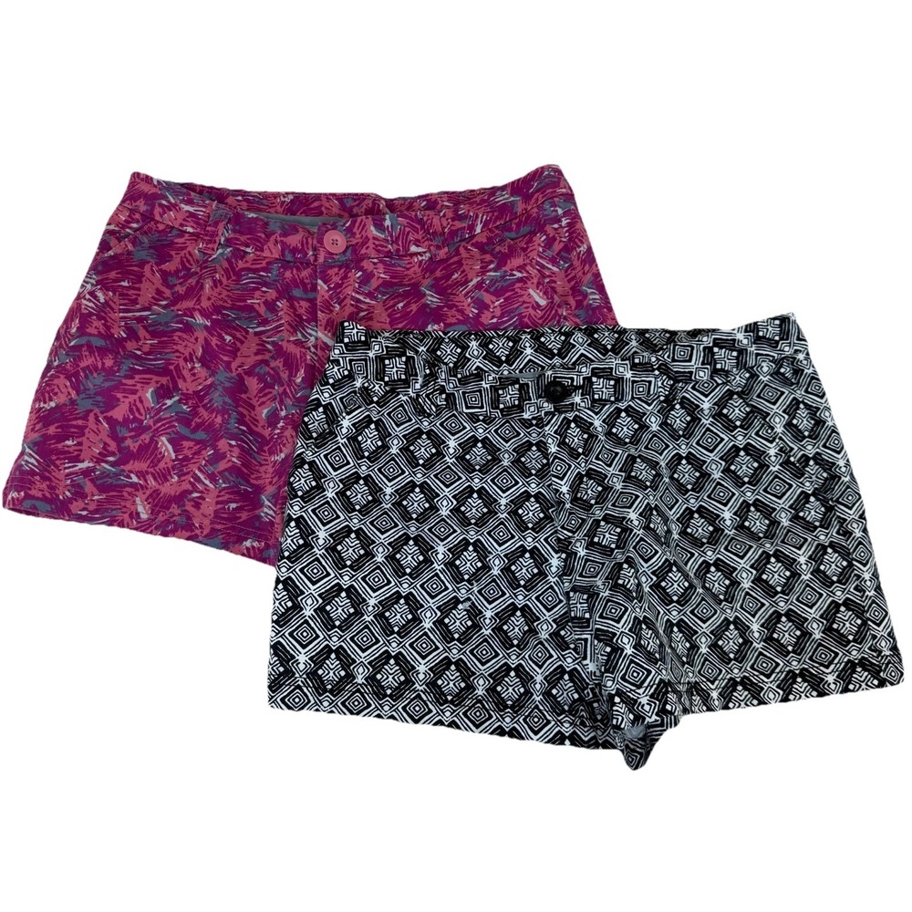 Lot of 2 BCG Women's Shorts Size 8 Pink Abstract Navy Geometric Stretch Cotton